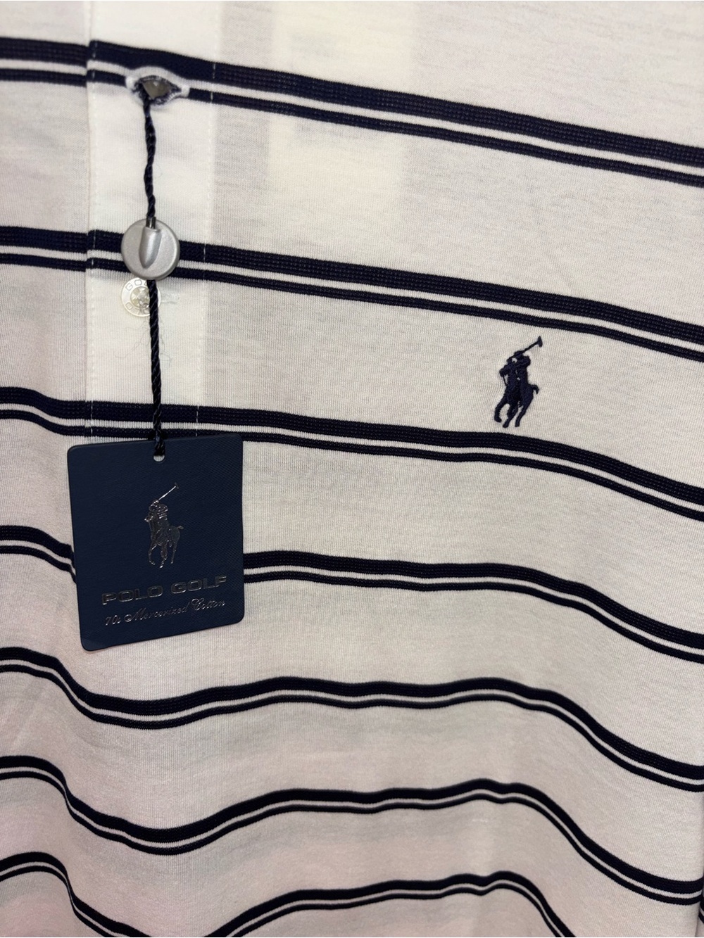 Ralph Lauren White Polo with Navy Stripes - Picture 3 of 4